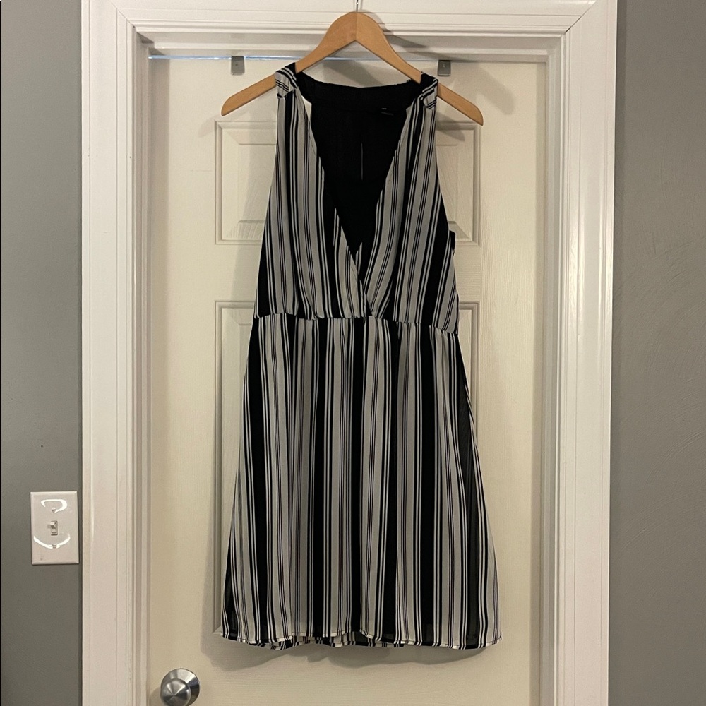 H&M Black and Cream Striped Dress